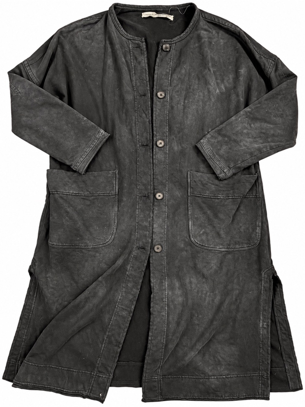 Raquel Allegra Size 2 Aged Black 100% Cotton Long Duster Chore Coat Made USA